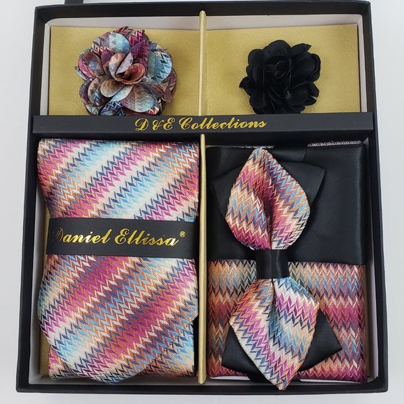 Daniel Ellissa Pink Blue Chevron Bow & Necktie Set